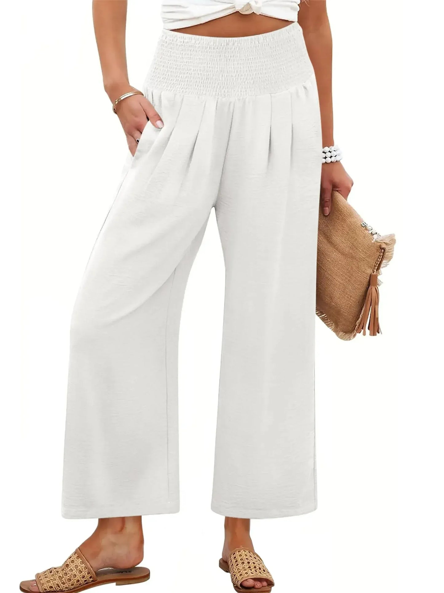 Women’s Smocked Waist Wide-Leg Pants