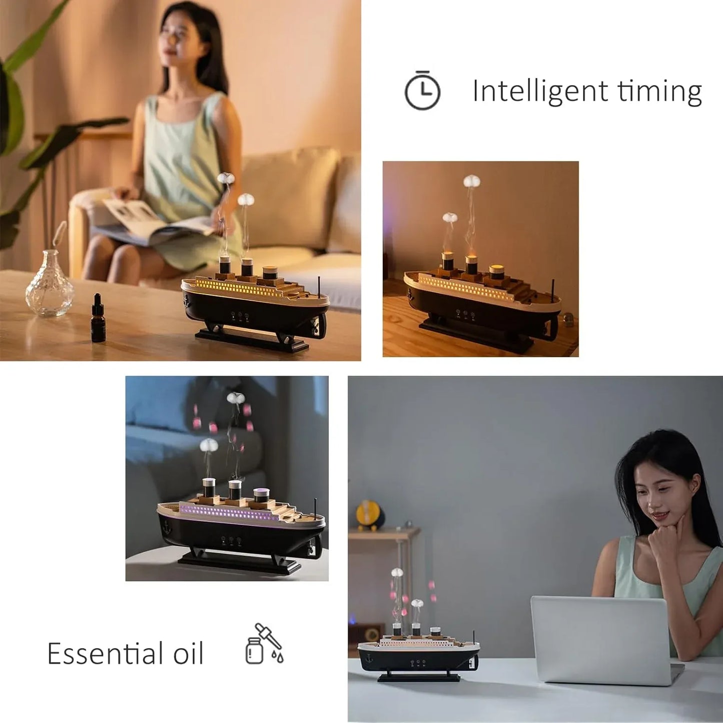 Cruise Ship Essential Oil Diffuser with Remote and Ambient Light