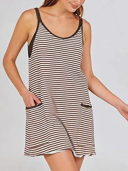 Women’s Striped Sleeveless Active Mini Dress with Built-In Shorts