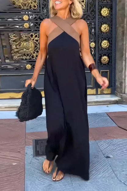 Women's Cross Halter Neck Wide Leg Jumpsuit