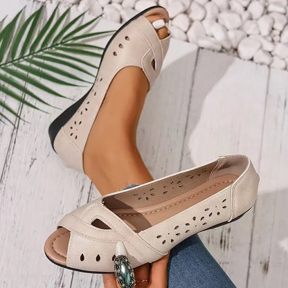 Women’s Perforated Peep-Toe Low Wedge Flats