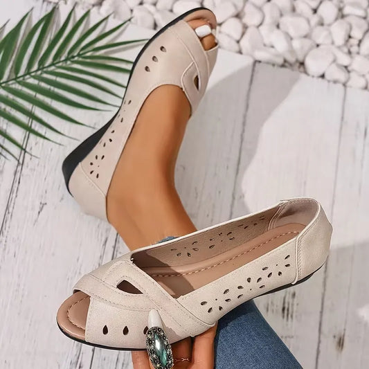 Women’s Perforated Peep-Toe Low Wedge Flats