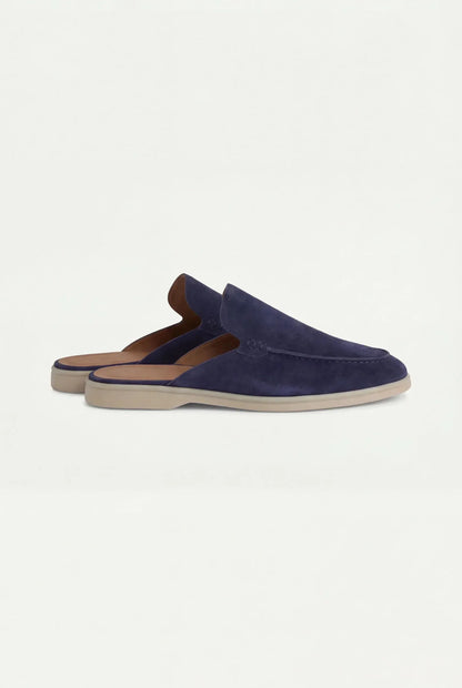 Men's Navy Suede-Style Mule Loafers