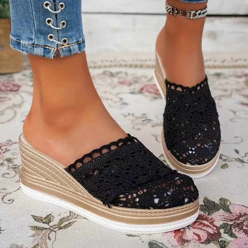 Women’s Crochet Wedge Mule Sandals