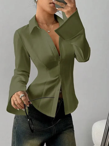 Women's Fitted Button-Up Long Sleeve Shirt