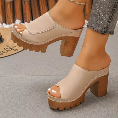 Women’s Open-Toe Platform Block Heel Mule Sandals