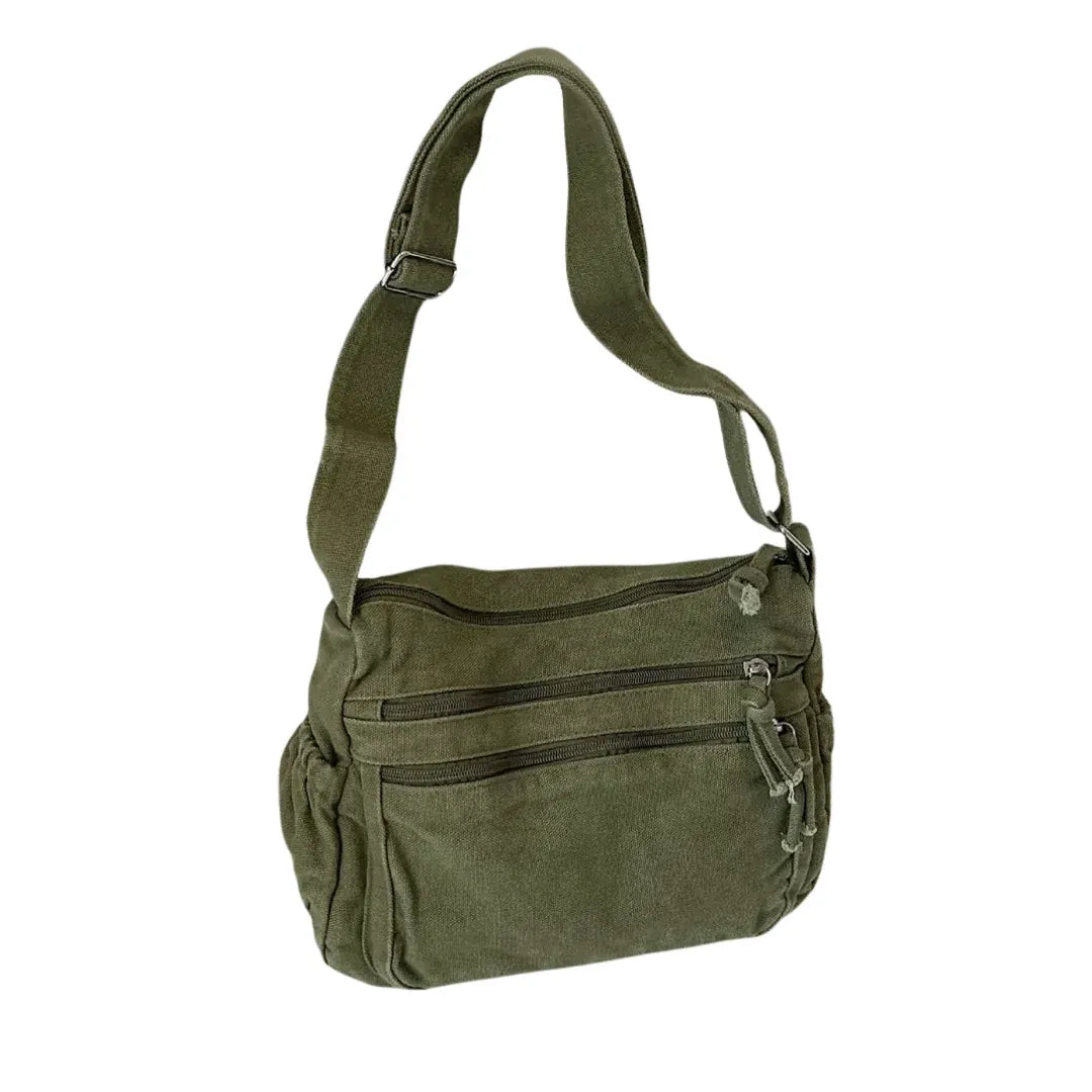 Retro Multi-Pocket Canvas Crossbody Bag