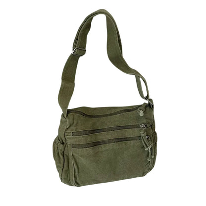 Retro Multi-Pocket Canvas Crossbody Bag