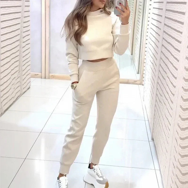 Women’s Slim Fit Cropped Sweatshirt and Jogger Set