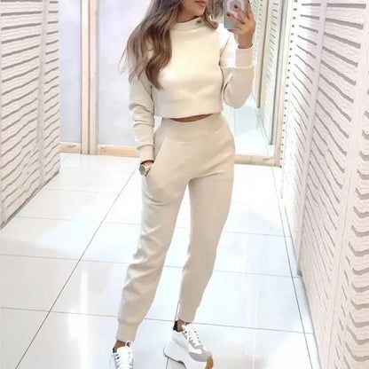 Women’s Slim Fit Cropped Sweatshirt and Jogger Set