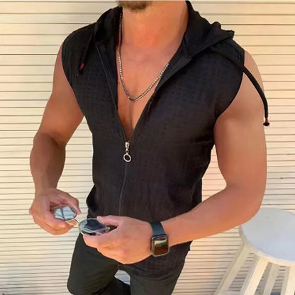 Men's Sleeveless Zip-Up Hooded Tank Top
