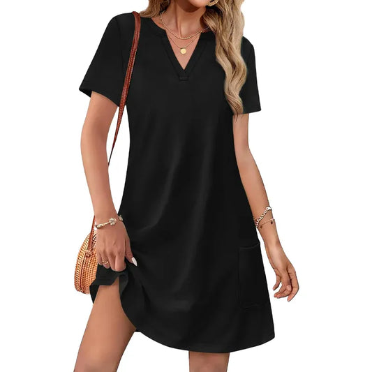V-Neck Casual Pocket T-Shirt Dress