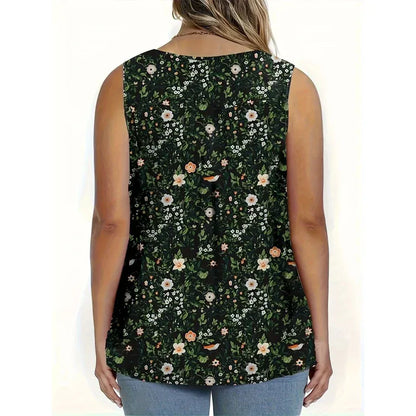 Women’s Floral Print Sleeveless Button Front Top
