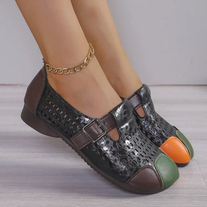 Women’s Perforated Colorblock Mary Jane Flats