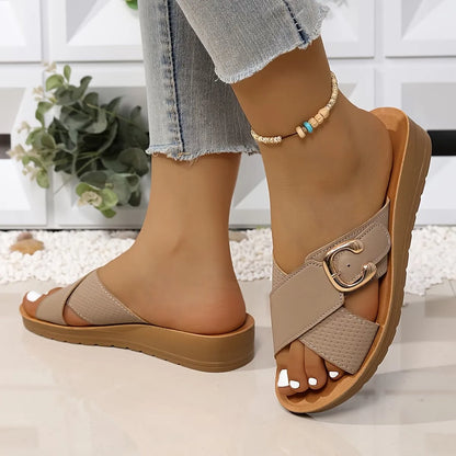 Women’s Cross-Strap Buckle Slide Sandals