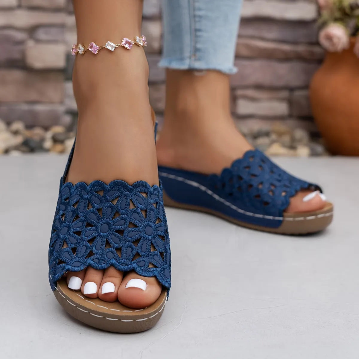 Women’s Crochet Wedge Slide Sandals