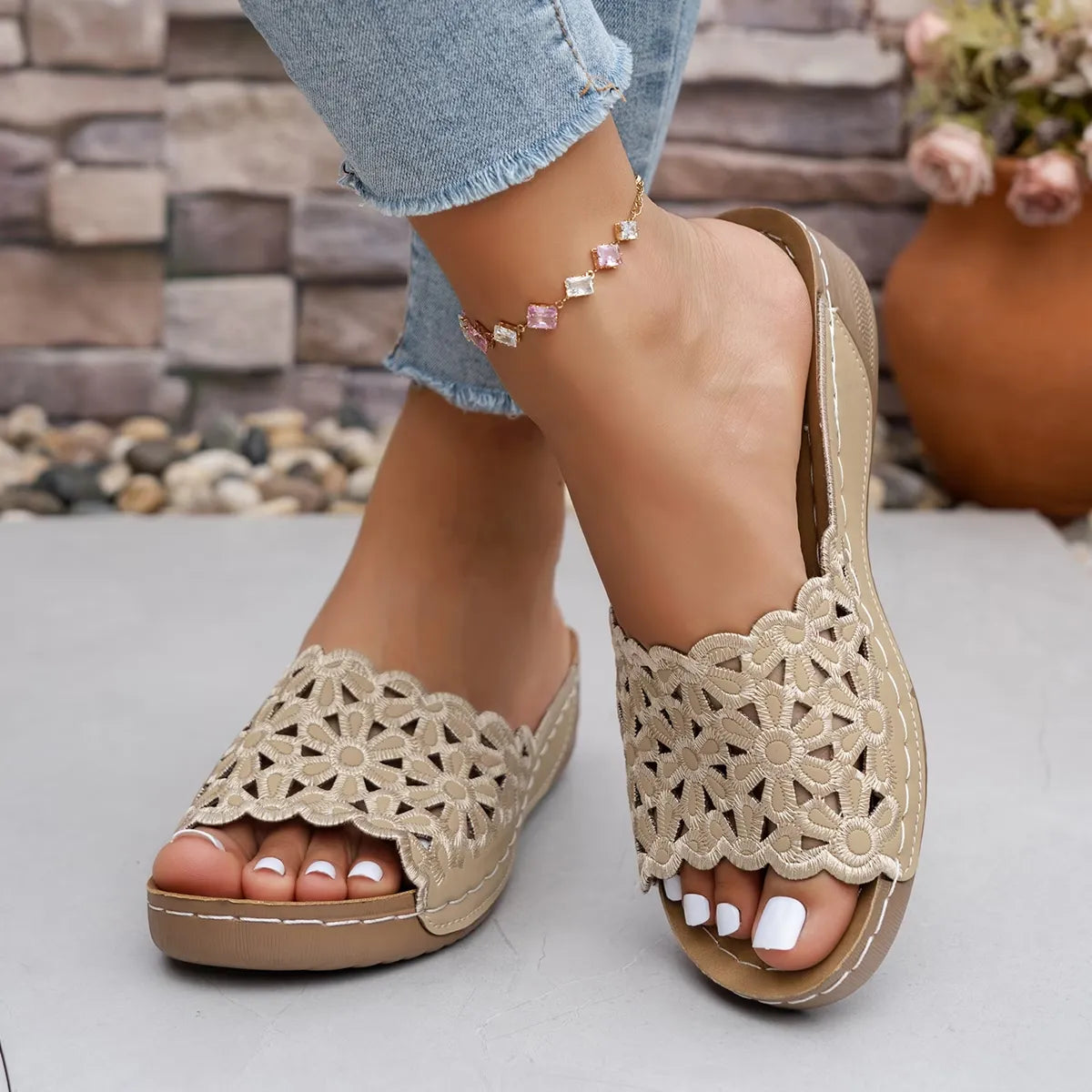 Women’s Crochet Wedge Slide Sandals