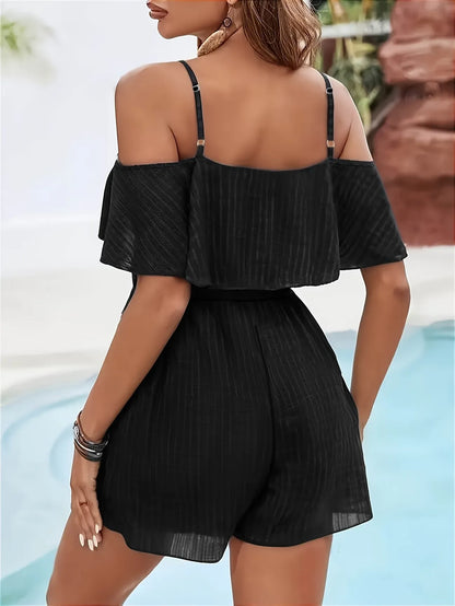 Women’s Off-Shoulder Ruffle Romper Dress Set