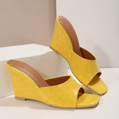 Women’s Square Toe Slip-On Wedge Mule Sandals