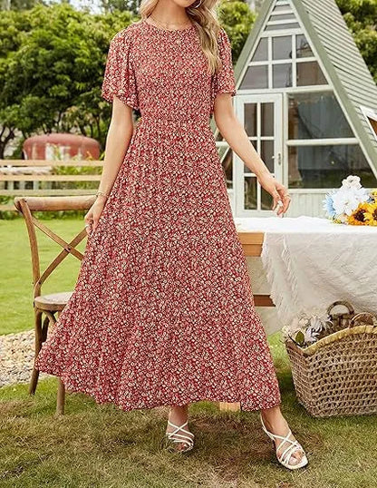 Women’s Floral Smocked High-Waist Maxi Dress