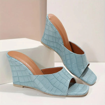 Women’s Square Toe Slip-On Wedge Mule Sandals