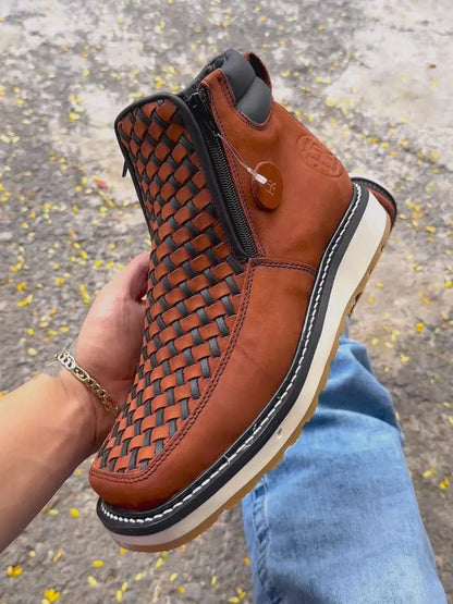 Men’s Woven Leather-Look Ankle Boots