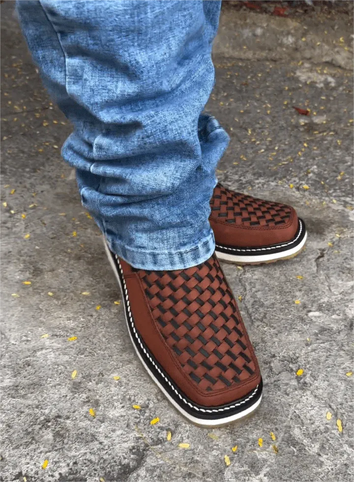 Men’s Woven Leather-Look Ankle Boots