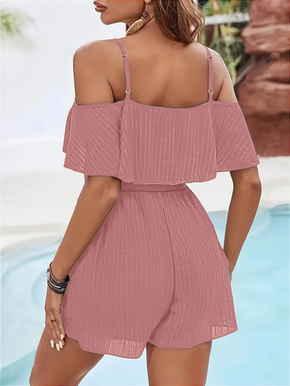 Women’s Off-Shoulder Ruffle Romper Dress Set
