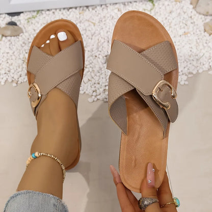 Women’s Cross-Strap Buckle Slide Sandals