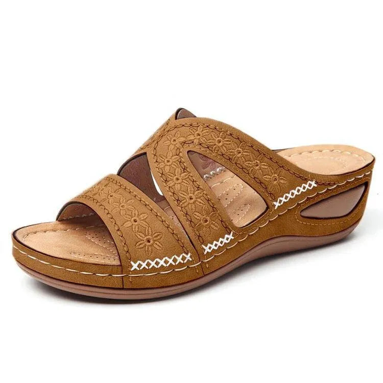 Women’s Embroidered Open-Toe Comfort Slide Sandals