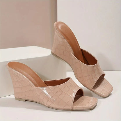 Women’s Square Toe Slip-On Wedge Mule Sandals