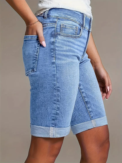 Women’s High-Waisted Stretch Denim Bermuda Shorts
