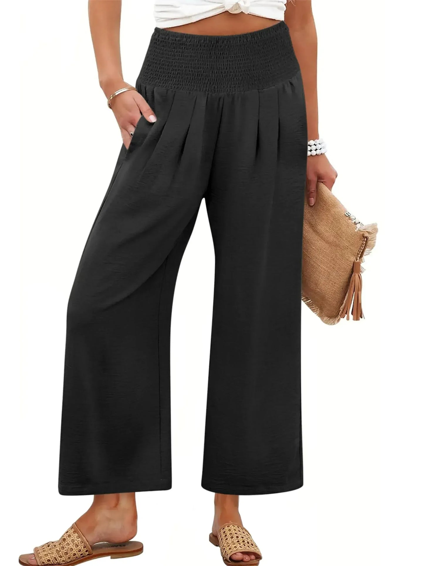 Women’s Smocked Waist Wide-Leg Pants