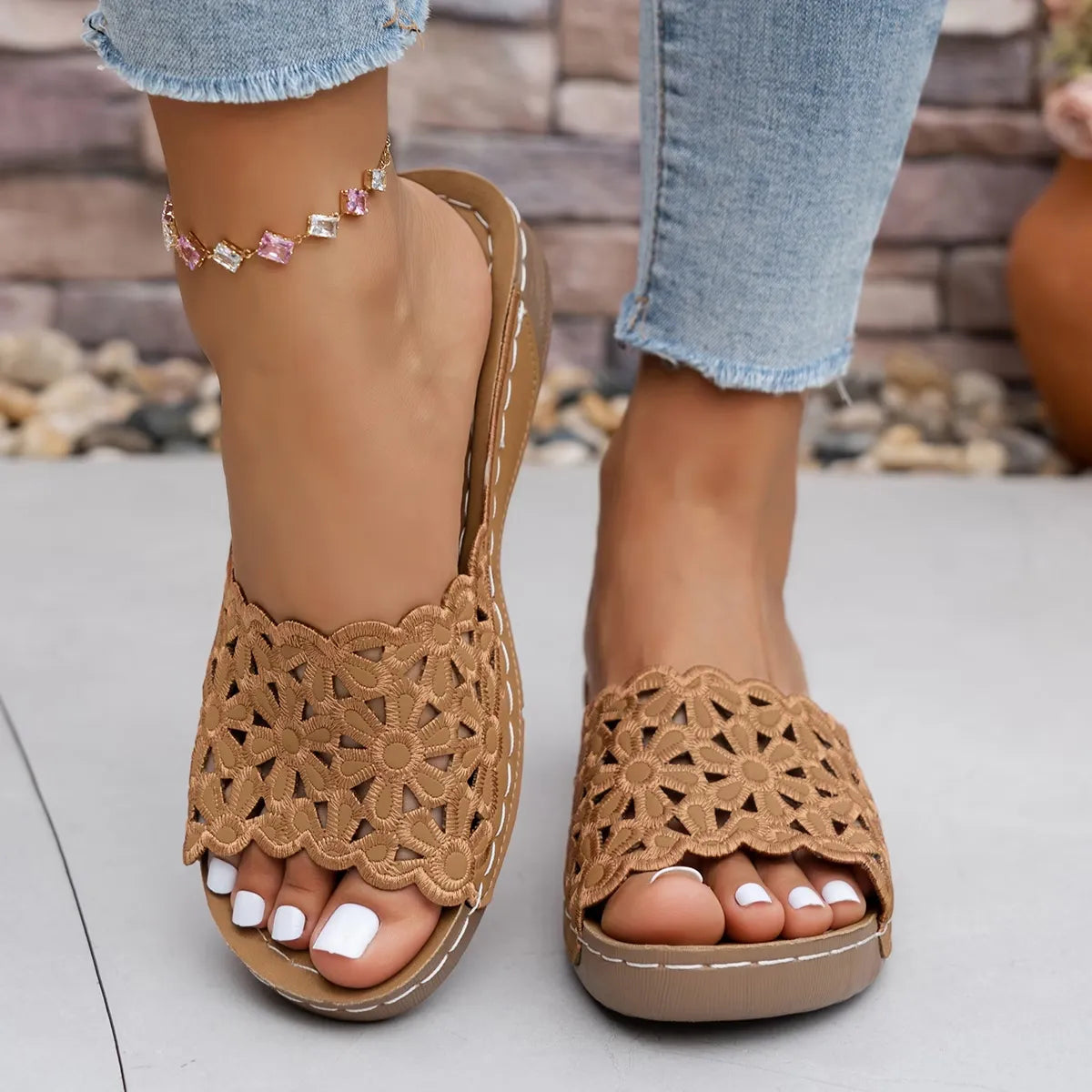 Women’s Crochet Wedge Slide Sandals
