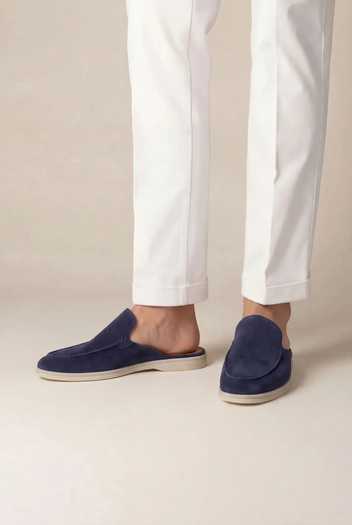 Men's Navy Suede-Style Mule Loafers