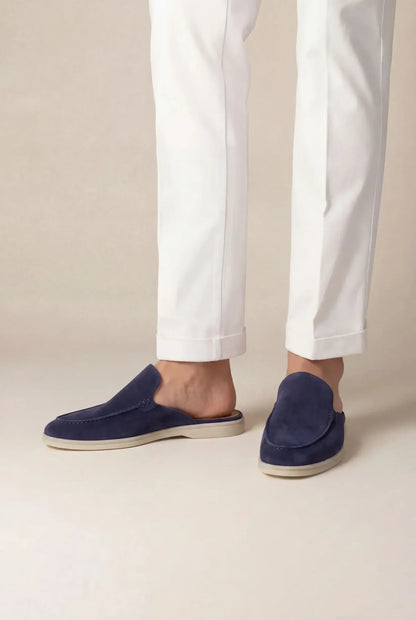 Men's Navy Suede-Style Mule Loafers