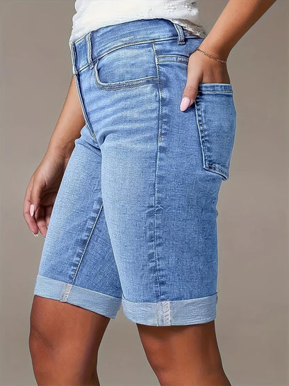 Women’s High-Waisted Stretch Denim Bermuda Shorts