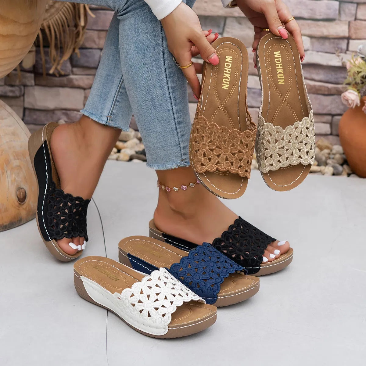 Women’s Crochet Wedge Slide Sandals