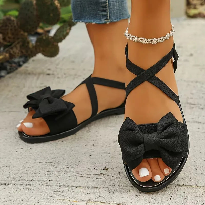 Women's Bow Cross-Strap Flat Sandals