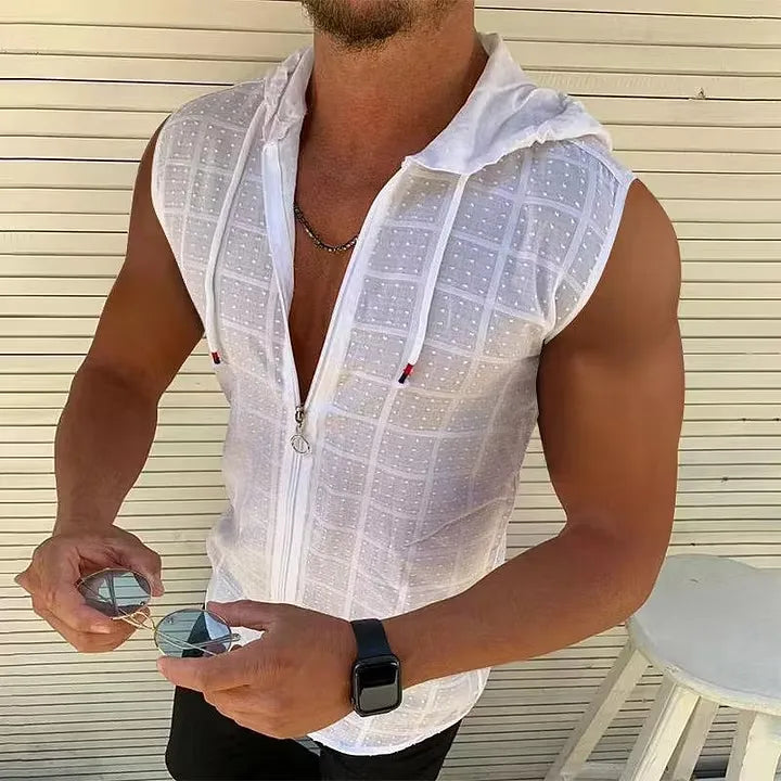 Men's Sleeveless Zip-Up Hooded Tank Top