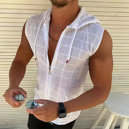 Men's Sleeveless Zip-Up Hooded Tank Top