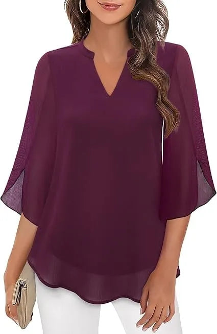 Women’s Split Sleeve V-Neck Chiffon Blouse