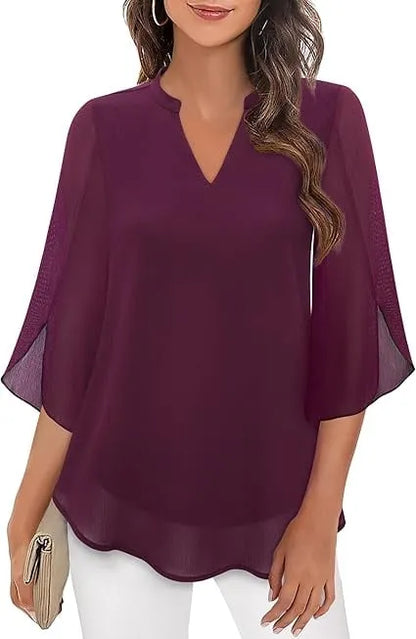 Women’s Split Sleeve V-Neck Chiffon Blouse