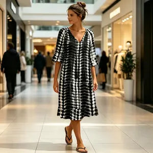 Women's V-Neck Printed Midi Dress