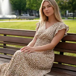 Women's Flutter Sleeve Printed Maxi Dress