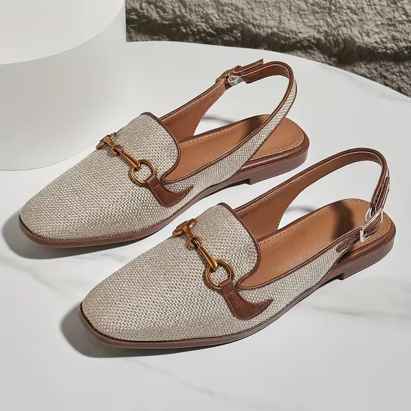 Women’s Woven Slingback Loafer Flats with Bit Detail