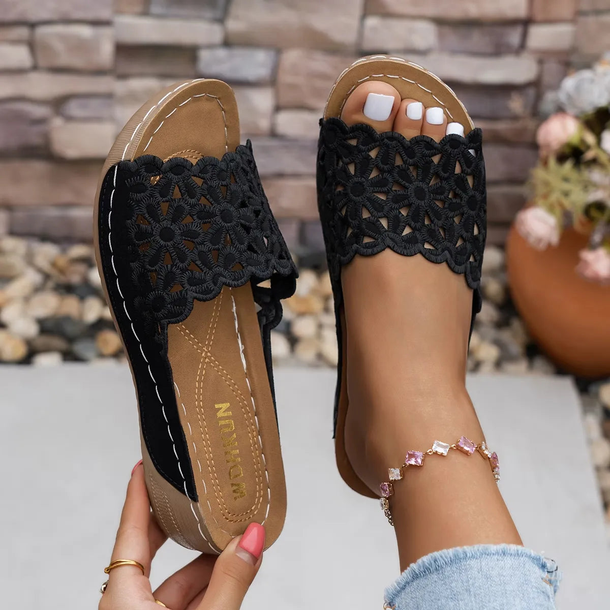 Women’s Crochet Wedge Slide Sandals