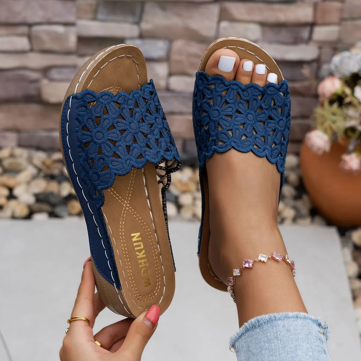 Women’s Crochet Wedge Slide Sandals