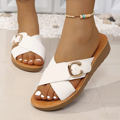 Women’s Cross-Strap Buckle Slide Sandals