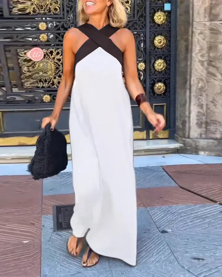 Women's Cross Halter Neck Wide Leg Jumpsuit